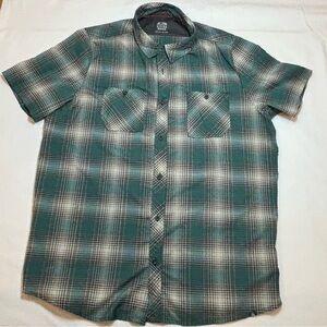 RIVER EDGE green black grey white plaid shortsleeve button front vented shirt XL